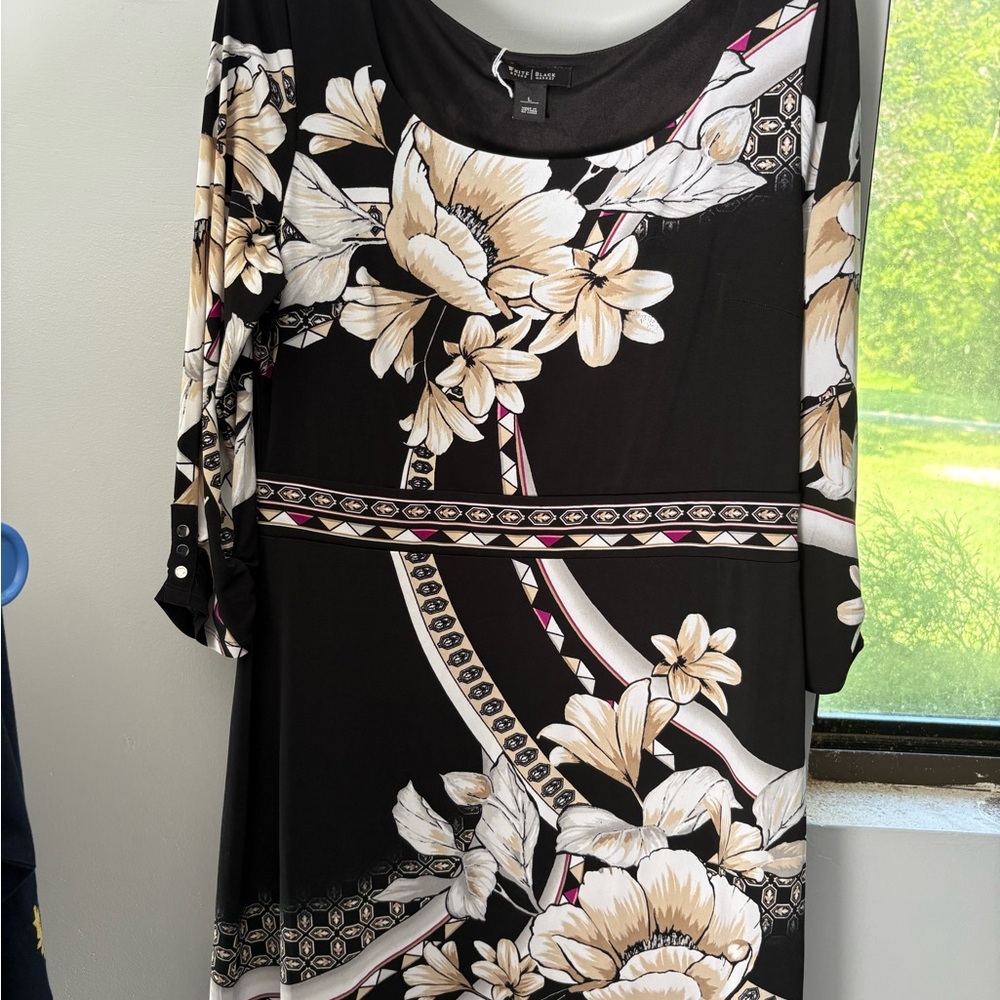 White House Black Market Black and Cream Floral Dress